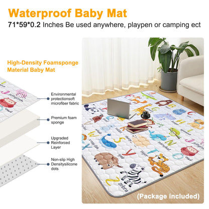 Voovc Premium Baby Playpen with Mat, 71x60 Inches Extra Large Playpen for Babies and Toddlers, Indoor & Outdoor Activity Center, Safety Baby Play Pen with Gate Prints