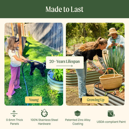 Vego garden 17" Tall 2' x 12' Giant Modular Metal Raised Garden Bed Kit, Large Metal Planter Box for Vegetables, Flowers, Herbs, Olive Green