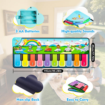 FUCEORUY Piano Mat Musical Toys for Toddlers 1-3, Sensory Learning Toy Floor Piano Playmat Toys for 1 2 Year Old Boy Girl Gifts, with 7 Animal, 7 Vehicle & 10 Songs Sound (Kids Edition)