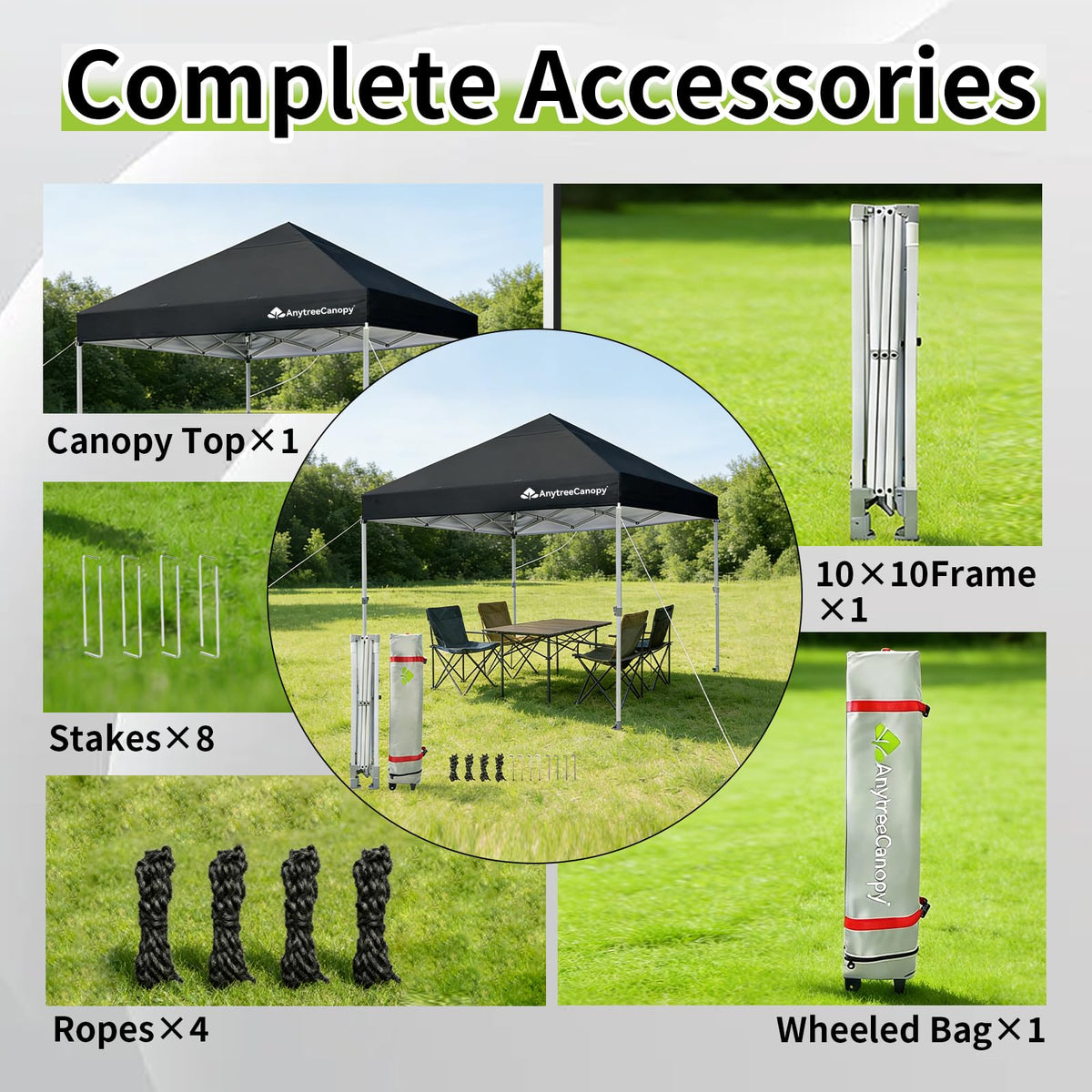 Anytee-10x10 Pop Up Canopy Tent, Easy Up Waterproof Outdoor Canopy with Wheeled Bag, Sun Shade for Patio, Backyard, Parties, Camping-Black