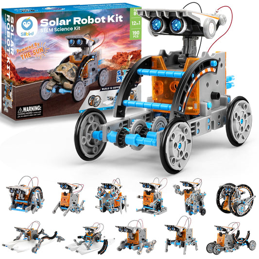 Sillbird 12-in-1 Solar Robot Building Kit STEM Gift for Boys Aged 8-13, DIY Science Educational Robotic Toys for Kids Teens Birthday, Powered by the Sun with 190 Pieces