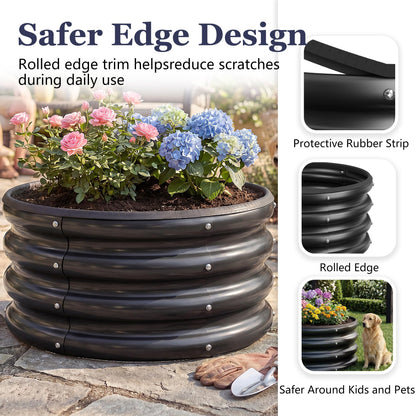 SOCONT 2 x 2 x 1 ft Round Raised Garden Bed, Black 2 Pack 0.6 mm Thick Galvanized Steel Planter Box with Double Layer Paint and Safety Edge Trim for Vegetables Flowers Herbs Outdoor Garden