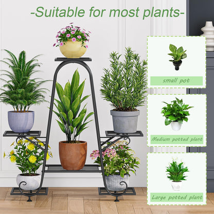 INGIORDAR Plant Stand Indoor Outdoor Shelf Metal Holder Pot Rack Multiple Plants Stand Tall 6 Pot Flower Shelf Corner Living Room Garden,Black (Black, 6 Pots)