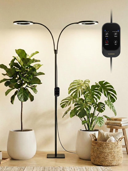 GLOWRIUM 48W LED Dual-Head Grow Light for Indoor Plants, 23.5-71" Adjustable Height, 3-Growing Full Spectrum for Tall Plant Light, 3/9/12/16H Timer, 6-Level Dimming, Ideal for Large Tall Plants