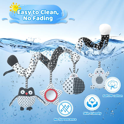 AJsupojouet High Contrast Baby Toys - Black & White Hanging Toys for Car Seat, Stroller & Crib | Newborn Essentials 0-6 Months | Perfect