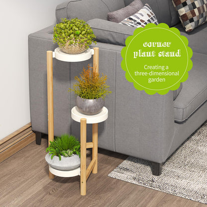 BMOSU Plant Stand For Indoor Outdoor Bamboo 3 Potted Holder Shelf Plant Rack Plants Corner Plant Shelf Plant Display Rack(White)