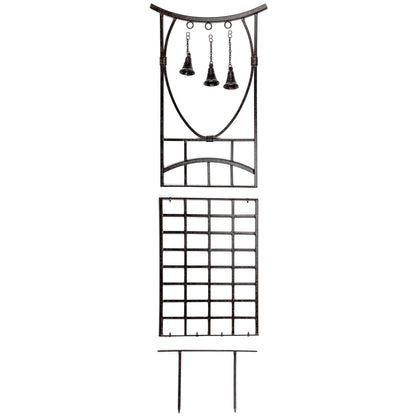 H Potter Bell Garden Trellis 67" Installed Height — 26-Lb Heavy Duty Iron Climbing Trellis with Decorative Bells — 79" Overall with Ground Spikes, Freestanding Outdoor Trellis