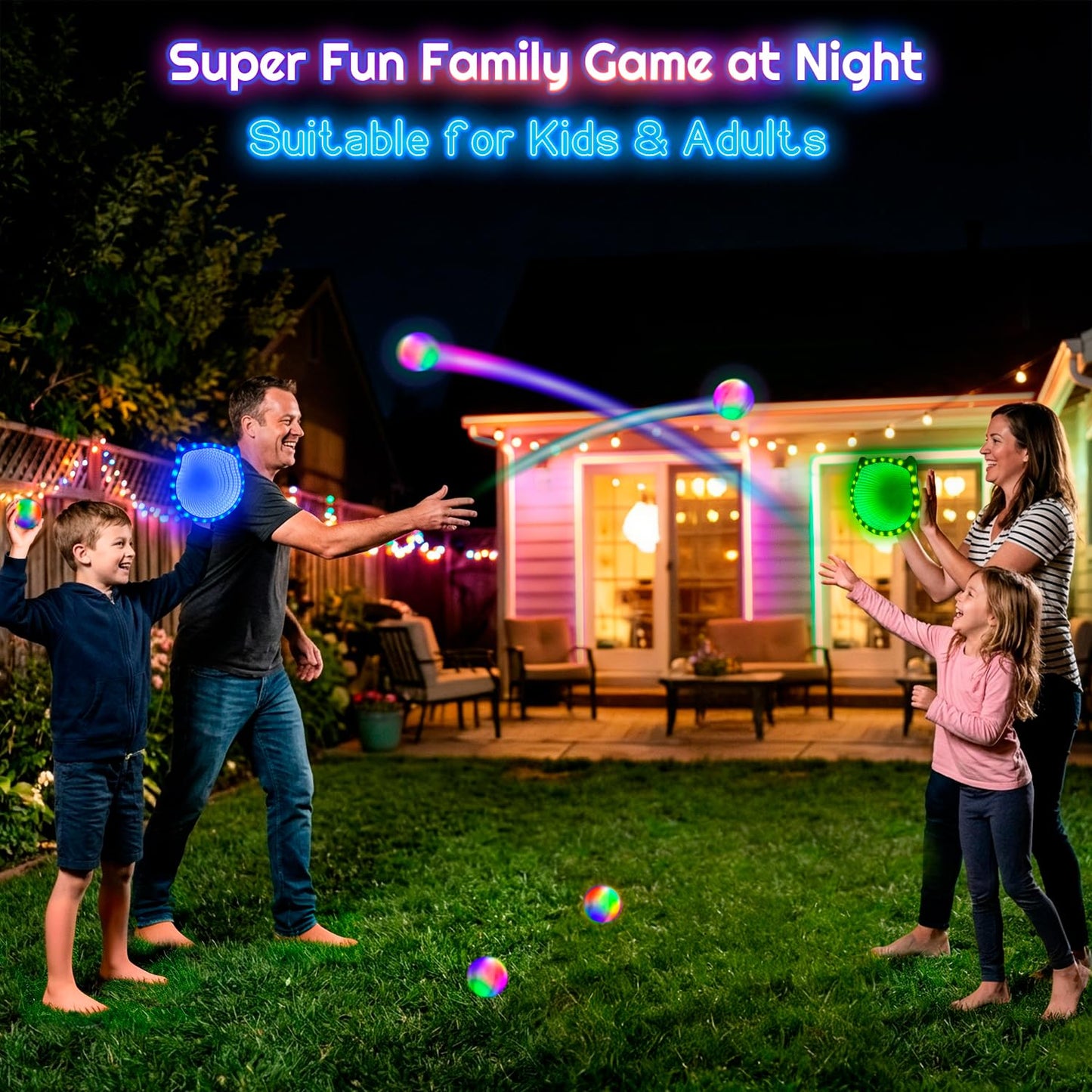 Elecdemic 3D LED Light Up Toss Catch Ball Game Set Sensory Toys Glow in the Dark Throw Paddle Outdoor Yard Lawn Party Cool Baseball Gifts Age 3 4 5 6 7 8 9 10 11 12 Years Old Boy Girl Kid Adult Family