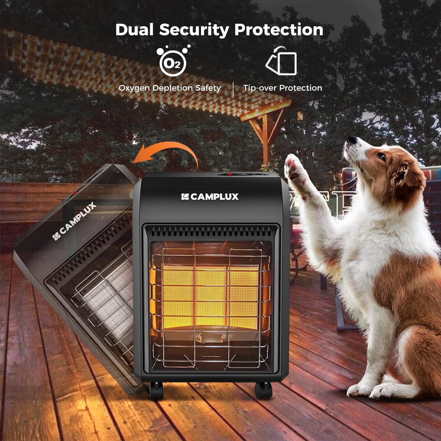 CAMPLUX 18,000 BTU Outdoor Propane Heater with ODS & Tip-over Protection, 3-Setting LP Gas Patio Heater with Regulator & Hose for Garage, Courtyards and Construction Sites, Warm Area up to 450 Sq.Ft
