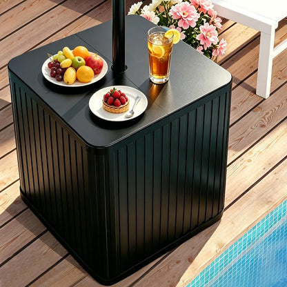 Umbrella Side Table with Hole, Fit Up to 1.5" Poles, Heavy Duty Fillable Base, 132 lbs Capacity, 2 in 1 Outdoor Patio Side Table for Patio Porch Deck Balcony Poolside, Easy Assembly, Modern Style