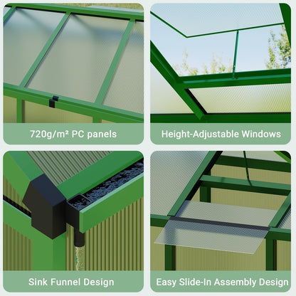 Garvee 6 x 8 ft Greenhouse, Greenhouses for Outside, Polycarbonate Greenhouse with Aluminum Frame, Lockable Door and Ajustable Roof Vent for Backyard, Green Houses for Outside Garden Backyard, Patio