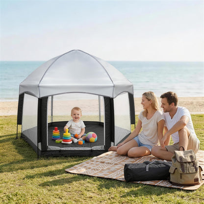 Palopalo Black Pop Up Baby Beach Tent - UPF50+ Sun Protection Canopy & Mosquito Net, Instant Setup Portable Playpen for Indoor & Outdoor Play, Lightweight Pack and Play Yard