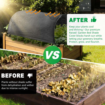 Upgraded 4x2x1Ft Raised Garden Bed Sun Shade Kit – 70% Black Shade Cloth Plant Sunblock Cover with 7mm Thicker Foldable Fiberglass Poles, Pre-Assembled Tunnel with Stakes & Fixed Ropes for Raised Bed