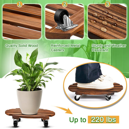 Taiyin 2 Pack 16 Inch Wooden Plant Stand with Lockable Wheels 220 Lbs Heavy Duty Plant Roller with Casters for Outdoor Indoor