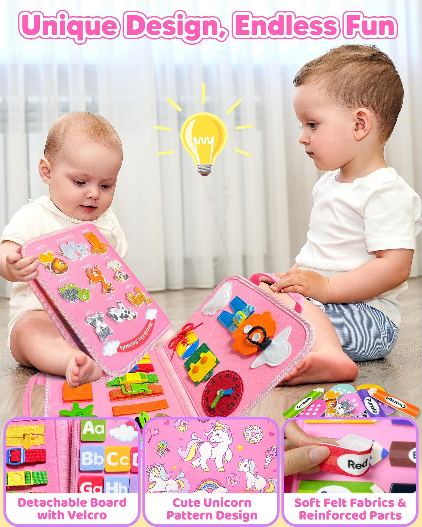 Walenty Busy Board Montessori Toys for Toddler Girl Birthday Gifts, Busy Book Sensory Learning Toys for Toddlers, Educational Activities Airplane Car Travel Toy for Girls