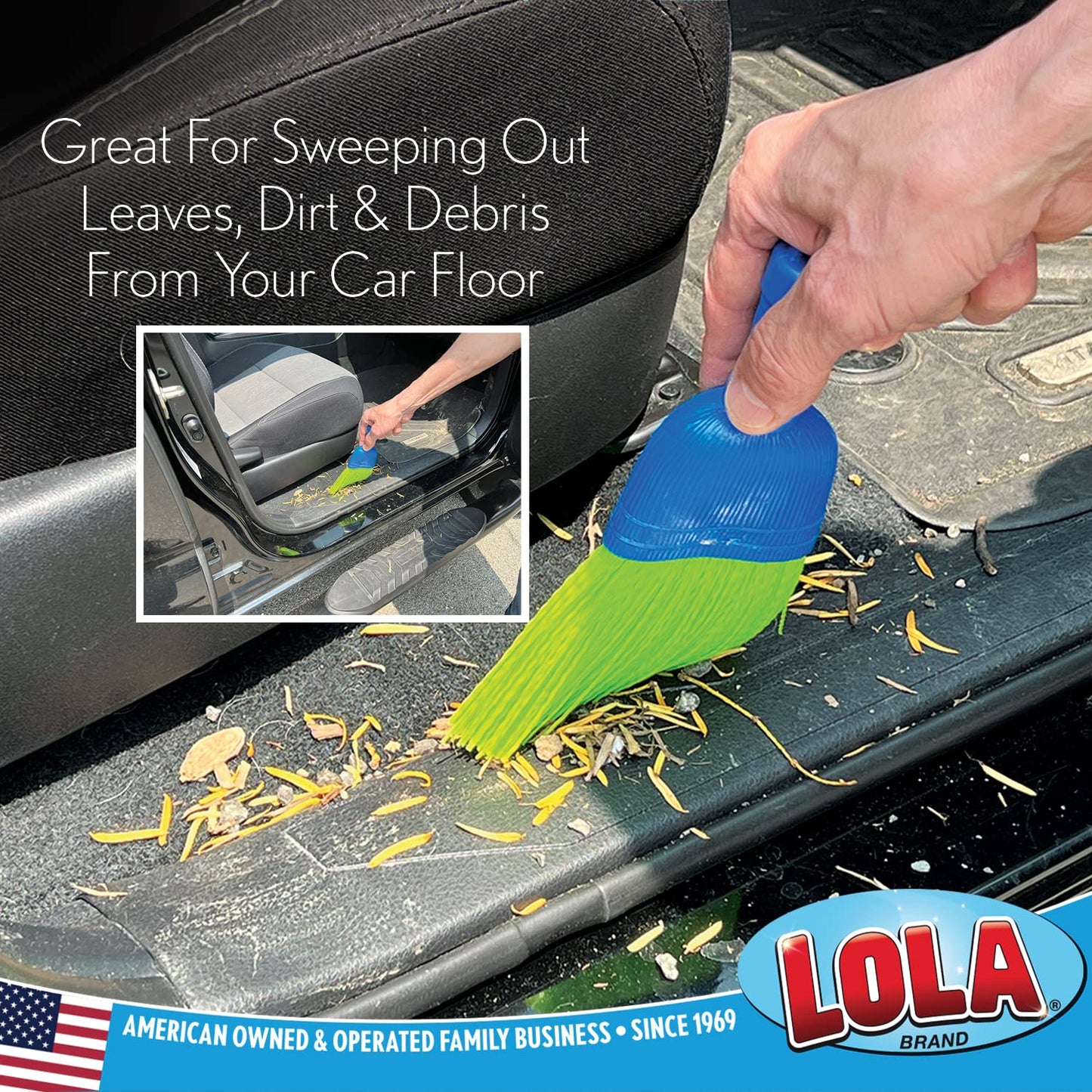 LOLA Whisk Broom, Hand Brush, Durable Bristles, Whisks Away Dirt & Debris, Compact, Hang Hole for Easy Storage, Indoor/Outdoor, 1 Pack