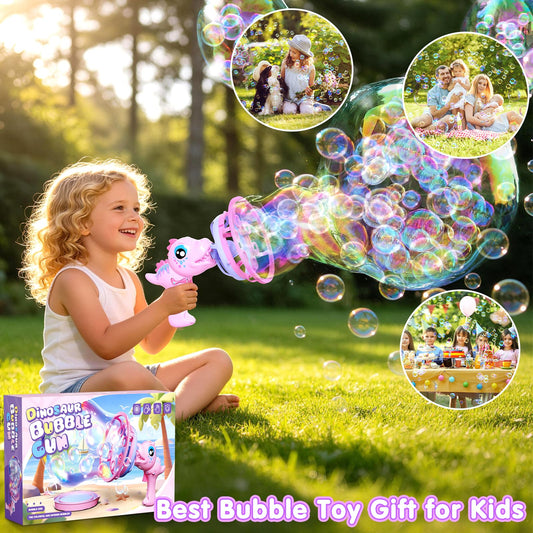 Dinosaur Bubble Gun for Kids - Bubble Machine with Bubble in Bubble, 1000+ Bubbles/Min Bubble Blower Toy, Toddler Outdoor Toys Birthday Easter for 3 4 5 6 7 8 Year Old Girls
