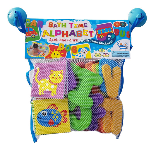 Buddy & Barney Bath Toy Stickers - Bath Alphabets and Animals Learning Stickers for Kids | 38 Pieces Spell & Learn Foam Bath Toys with Storage Bag for Kids with Mesh Storage Bag