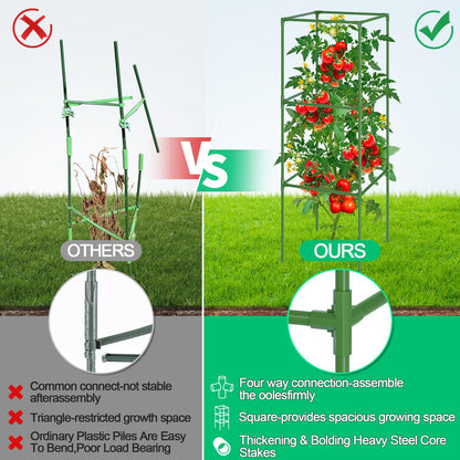 WLLEYAY 3 Pack Tomato Cages, Square Tomato Plant Stakes Support Cages Trellis, 50 * 17 * 17in Heavy Duty Steel Plant Tower Stakes Cucumber Trellis for Garden Climbing Vegetables Flowers Fruits, Bold