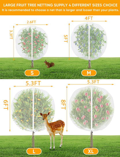 VITI Fruit Tree Netting for Cicadas - with 2Pcs 6Ftx5.3Ft Zipper&Drawstring Protection for Your Fruit Trees Garden Bird Netting Covers Blueberry Bush Tomato Bug Plant Protection Cherry Apple Tree