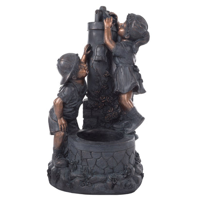 Outdoor Water Fountain with Boy and Girl, Antique Bronze Design and Soothing Sound for Decor on Patio, Lawn and Garden by Pure Garden