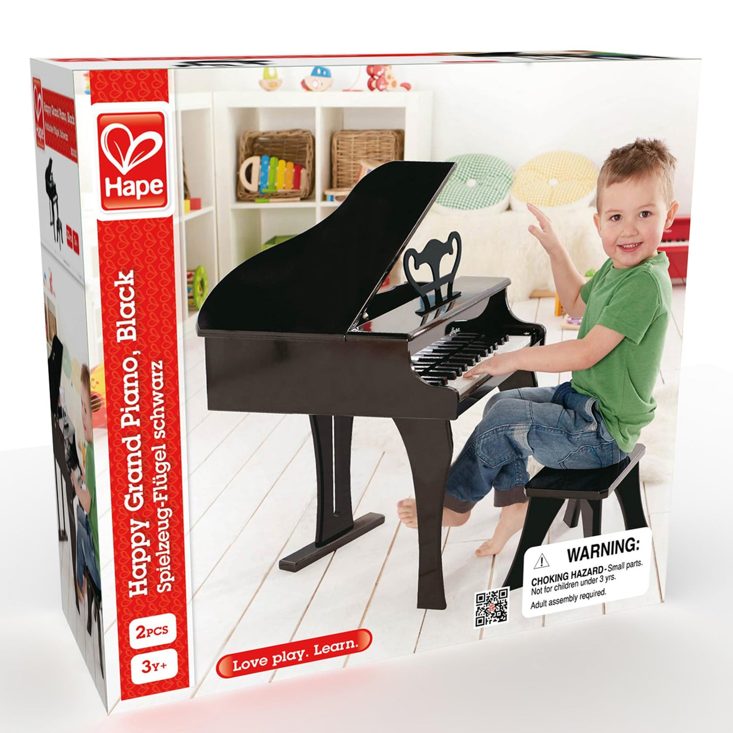 Hape Classic Grand Black Piano| Thirty Key Wooden Keyboard Musical Toy Set for Kids Age Year 3 and up
