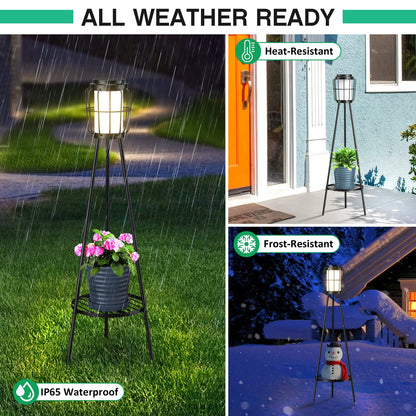 VISFLAIR 2 Pack Solar Lights with Plant Stand, Outdoor Floor Lamps, Waterproof Solar Powered Floor Lamps for Patio Deck Porch Yard Garden Decor
