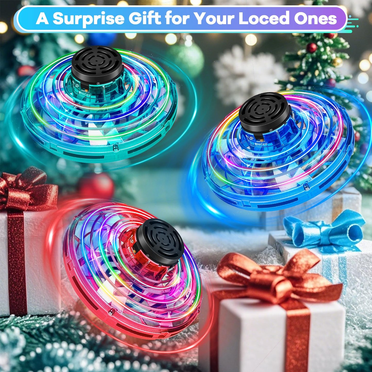 Vantexi Drone for Kids Flying Toys, 2026 Upgrade LED Fidget Spinner, Hand Operated Fidget Flying Spinner Toy for Indoor Outdoor, Christmas Birthday Gifts for 6 7 8 9 + Year Old Boys Girls (Blue, ABS)