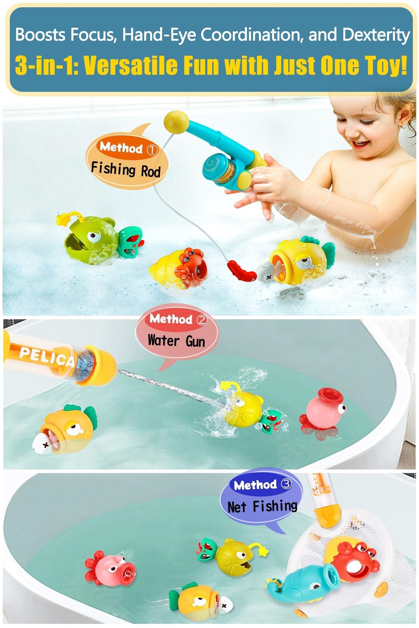 Magnetic Fishing Bath Toys for Toddlers 1-3, 8Pcs Bathtub Water Toys Set with Fishing Pole, Pool Toys for 3 4 5 6 Year Old Boy Girl, Baby Fishing Game Christmas Birthday Gifts for 2-4 Years Old boy