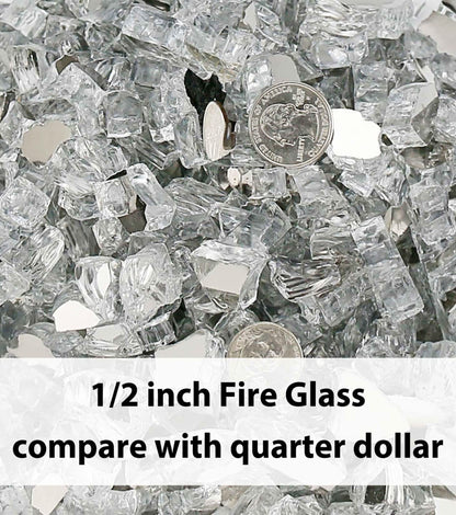 GRISUN 20 Pounds White Fire Pit Glass - 1/2 Inch Reflective Tempered Fire Glass Rocks for Natural or Propane Fireplace, Safe for Outdoors and Indoors Firepit, High Luster