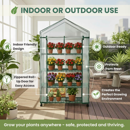 4 Tier Mini Greenhouse - Portable Greenhouse with Locking Wheels and PVC Cover for Indoor or Outdoor Green House by Pure Garden
