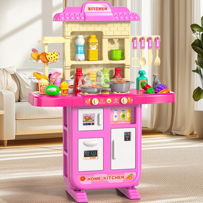 MSKOLER Play Kitchen Playset, Girls Kitchen Toys for Ages 2-6 4-8 with Light, Sound and Spraying, Sink Toy Accessories, Cooking Stoves, Pretend Food for Toddlers 1-3 3-5