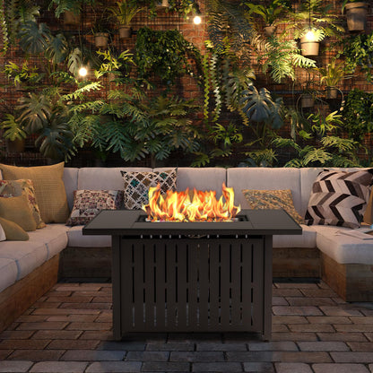 Greesum 44" Propane Gas Fire Pit Table 50,000 BTU Outdoor Rectangular FirePit with Lid, Rain Cover for Outside Garden Backyard Deck Patio, Black