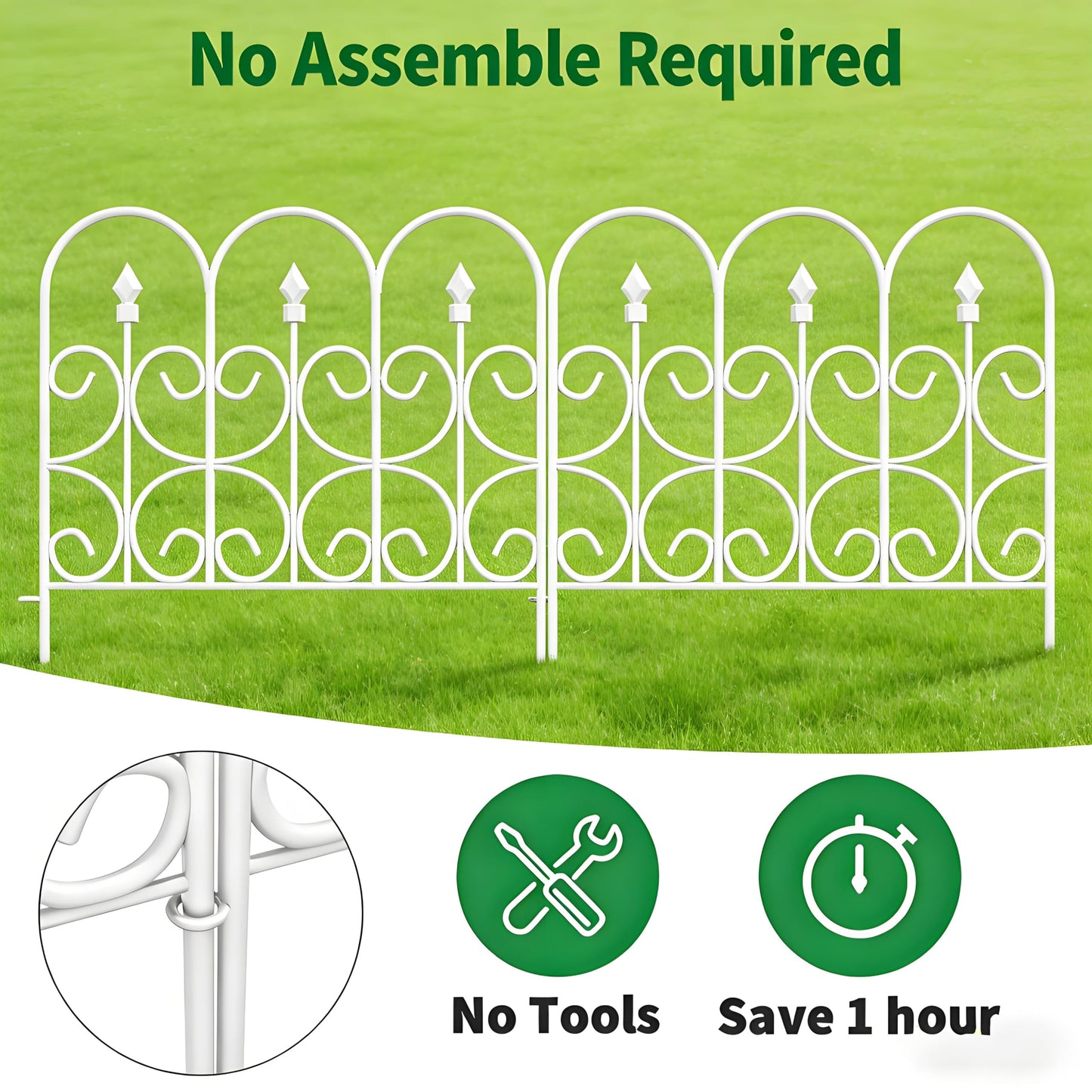 AMAGABELI 5 Panels 32in(H)×10ft(L) Decorative Garden Fences and Borders for Dogs No Dig Rustproof Metal Fence Panels Garden Edging Border Animal Barrier Fencing for Flower Beds Yard Patio Decor White