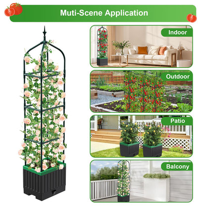 MQHUAYU Raised Garden Bed Planter Boxes with Trellis,1pcs 70.9" Self-Watering Tomato Planter Boxes with Trellis for Climbing Vegetables Plants Flowers Tomato,Use for Indoor Outdoor (Black)