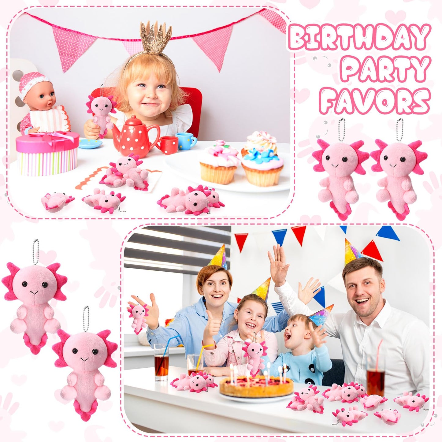 Blueweenly 24 Pcs Axolotl Keychains Plush Toys, 4 Inch Kawaii Cute Axolotls Stuffed Animal for Boys Girls, Kids Doll Ornament for Kindergarten Classroom Prizes Birthday Gifts Party Favors(Pink)