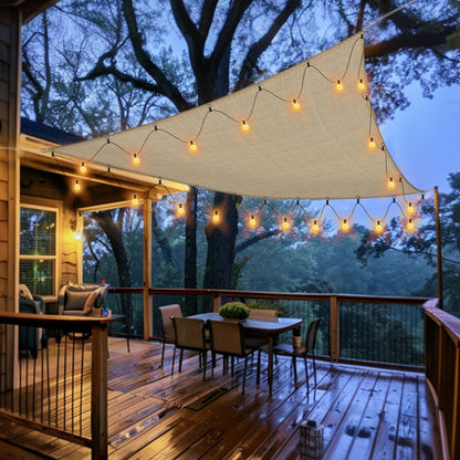 Brillihood Sun Shade Sail with LED G40 String Lights, 8‘ x 12' Rectangle Beige Shade Cloth, 95-98% UV Protection, Ideal for Patio, Garden, Backyard - Easy to Install with Innovative Hooks