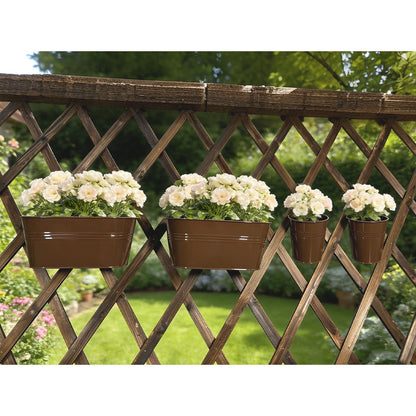 Joyfernal Set of 6 Balcony Hanging Planters, 2 Pcs 17" Metal Railing Flower Pots & 2 Pcs 12" Deck Planter & 2 Pcs 4" Fence Pot for Outdoor Patio Garden Décor, Chocolate