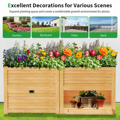 SUNYRISY Wooden Raised Garden Bed with Storage Box, 34" L x 18" W x 30" H Elevated Large Planter Box for Planting Herb Vegetable Flower Outdoor Indoor, Wood