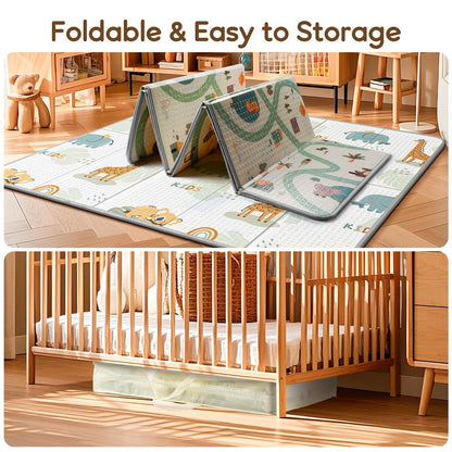 Foldable Baby Play Mat for Floor, PIGLOG 79x71 Extra Large Crawiling Play Mat for Babies, Waterproof & Portable Tummy Time and Non-Toxic Soft Foam Playmat for Infants, Toddlers, Giraffe