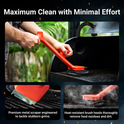 ThermoMaven Bristle-Free BBQ Grill Brush - No Wire Risk Steam Cleaner Removes Burnt Grease Fast - 17" Cool-Touch Handle, Scraper & 3 Replaceable Heads for Gas, Charcoal & Cast Iron