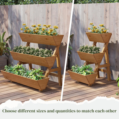 PULIJIAJU 3-Tier Wooden Vertical Raised Garden Bed with Legs, Tiered Planter Box, Vertical Garden Planter,Wood Plant Stand Wood Flower Rack for Patio, Balcony, Freestanding. (Brown-Small)