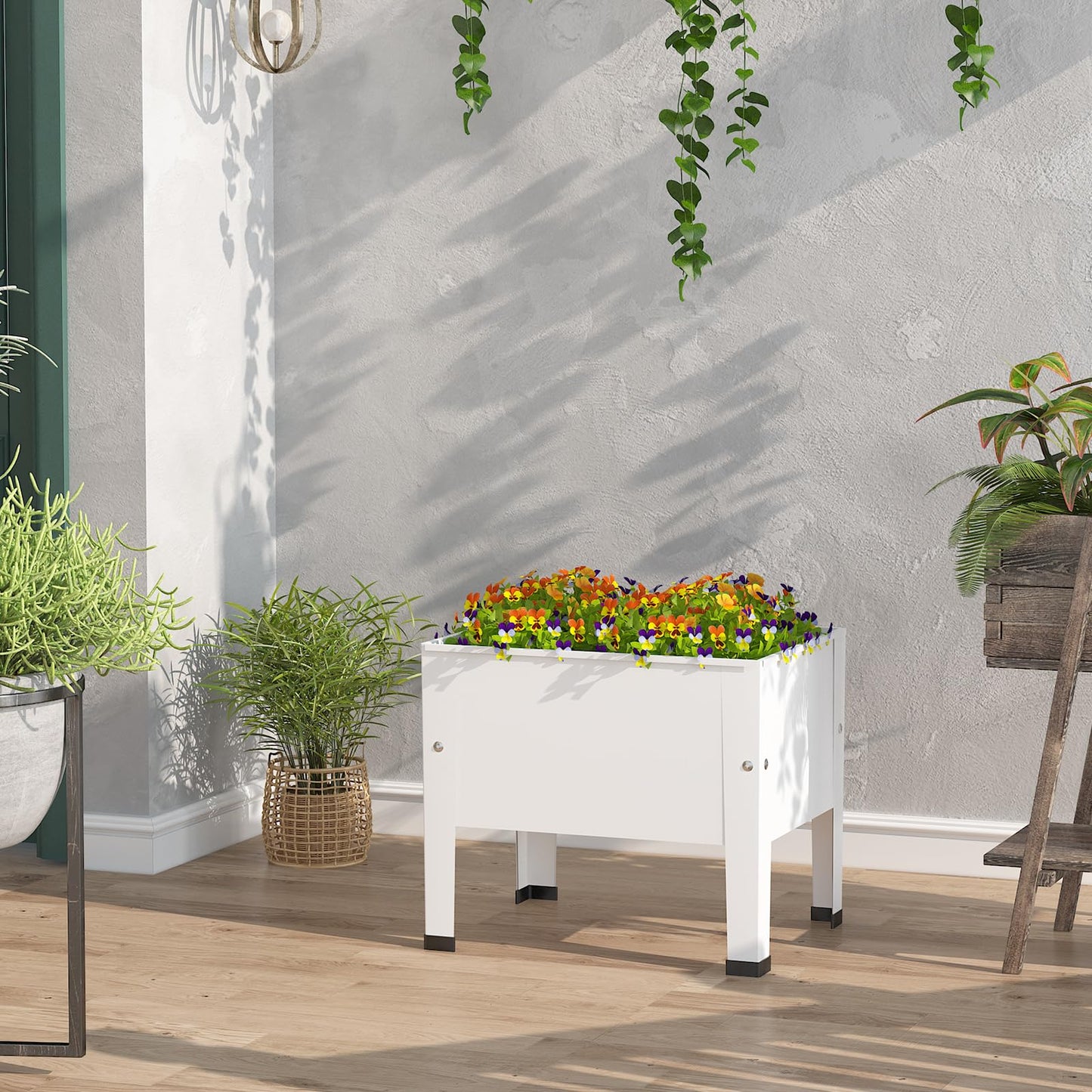aboxoo 14 inch Planter Raised Garden Bed with Legs Outdoor Metal Small White Planter Box Elevated Garden Bed for Vegetables Flower Herb Patio