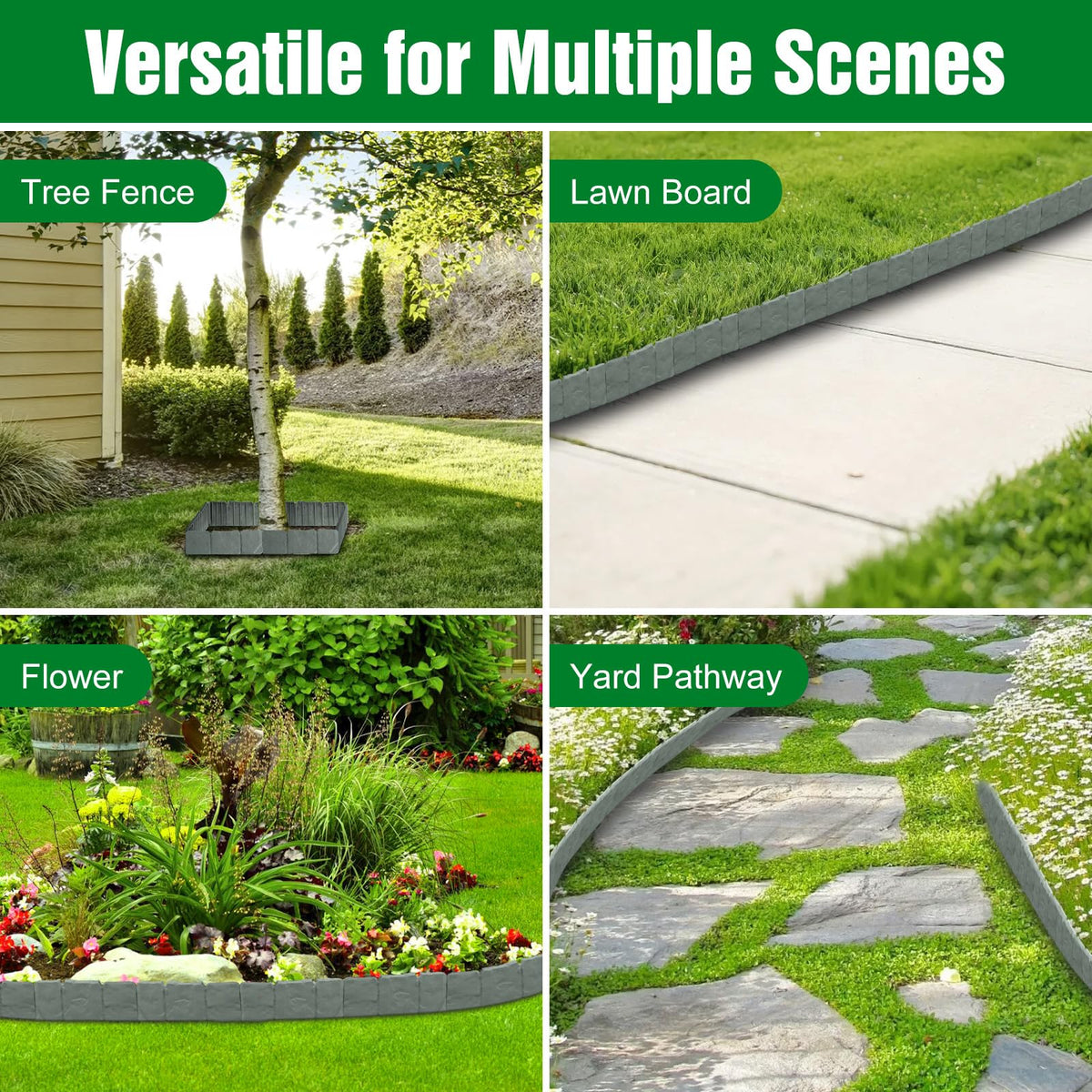 20Pcs Garden Edging Border, 9.8"x 9" Stone Effect Lawn Edging, Landscape Edging Lawn Garden Fence Decorative Landscape Border 16.4Ft Length Landscaping for Lawn Flower Bed Yard, Grey