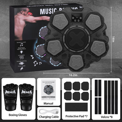 Music Boxing Machine with Force Measuring, Wall Mounted Bluetooth Punching Boxing Pad with Boxing Gloves,Home Gym Boxing Equipment Stress Relief, Sport Toys Gifts for Kids Adult Men Boy Girl, Age14-99