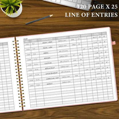AKONEGE Accounting Ledger Book for Personal & Small Business Bookkeeping, Horizontal Income and Expense Tracker Notebook with Calendar, Hardcover Columnar Log Journal 10.78'' x 8'', Dusty Pink