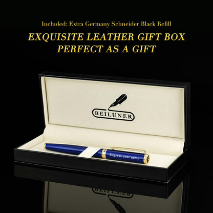 BEILUNER Blue Personalized Pen,Stunning Luxury Lacquer With 24K Gold,Schneider Ink Refills,Multiple Fonts To Custom Rollerball,Gift Pen For Men & Women,Executive,Graduation,Christmas,Nice Fancy Pens