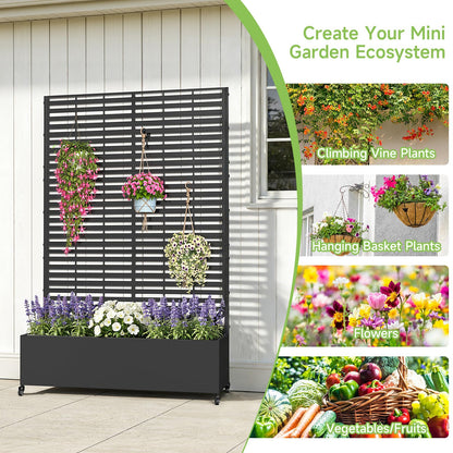 Metal Raised Garden Bed with Trellis and Wheels, 73" x 47" x 16" Planter Box with Trellis with Drainage Holes, Privacy Planters for Patio with Privacy Screen for Climbing Plants Flower Vegetables