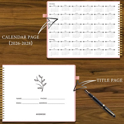 AKONEGE Accounting Ledger Book for Personal & Small Business Bookkeeping, Horizontal Income and Expense Tracker Notebook with Calendar, Hardcover Columnar Log Journal 10.78'' x 8'', Dusty Pink
