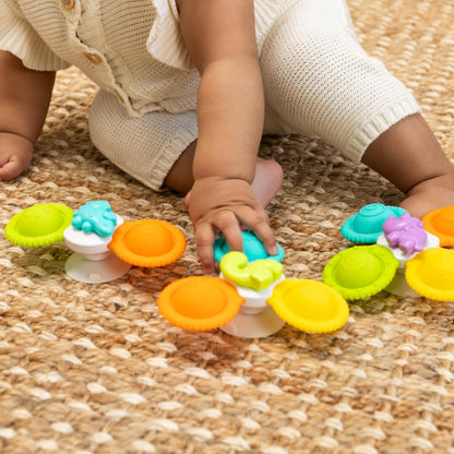 Infantino Silicone Bath Pop Spinners - Sensory Dinosaur Toys with Suction Cups, Engaging Bath Time Fun for Toddlers, 3-Piece
